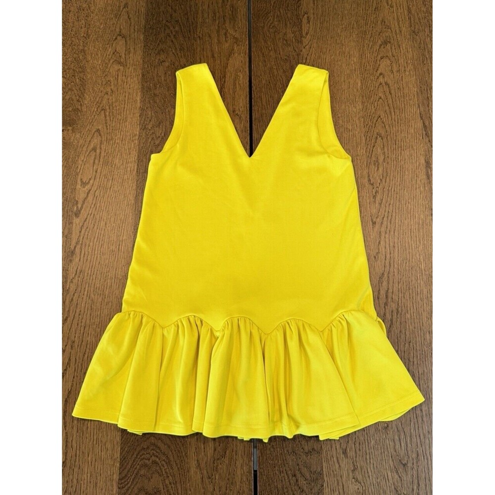 Revolve Three Floor Deep V Neck Ruffle Mini Dress Women’s 12 Yellow Sleeveless